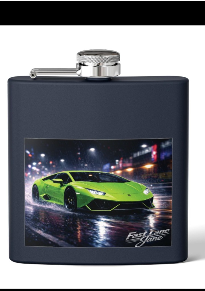 Fast Lane Jane flask with green Lamborghini design
