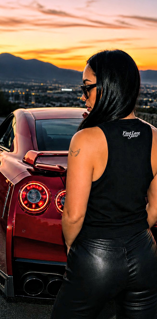 Fast Lane Jane styling with a red sports car
