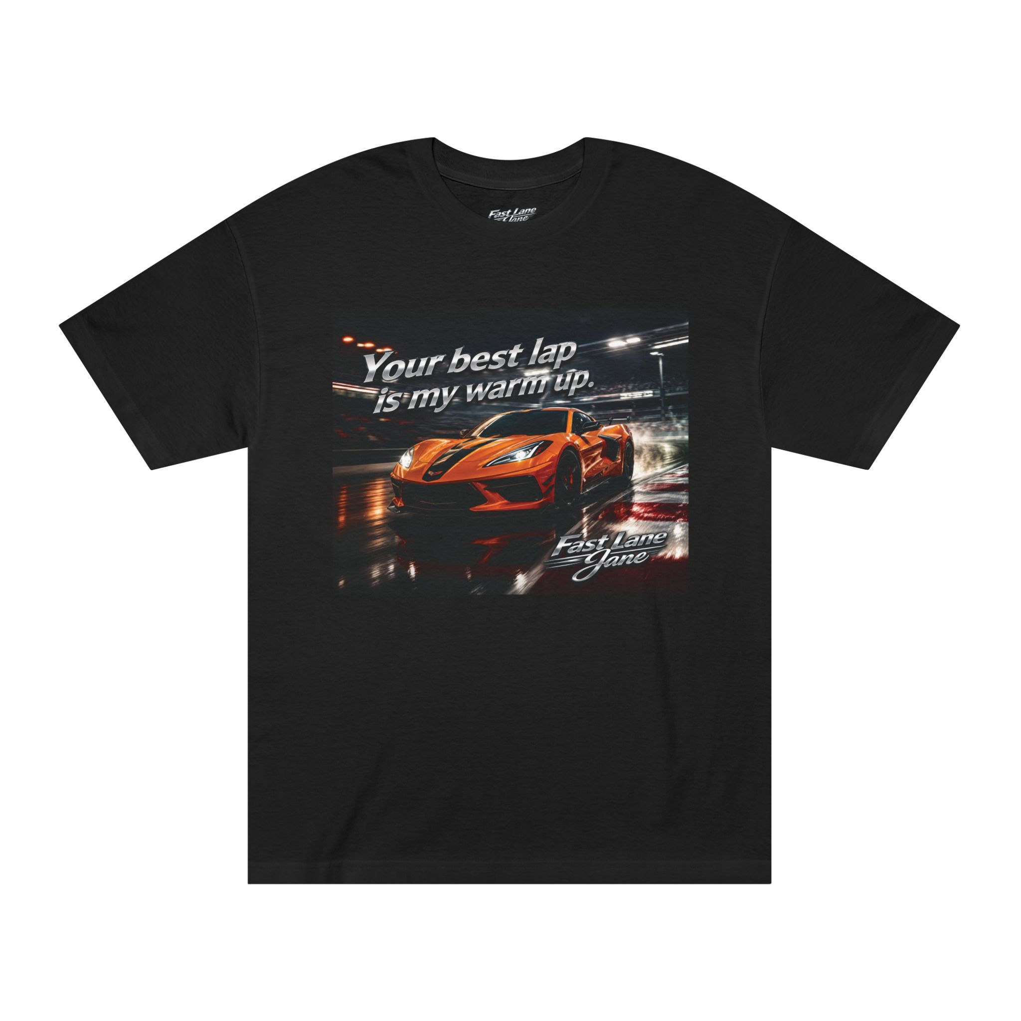 Fast Lane Jane Warm Up Tee with orange sports car graphic
